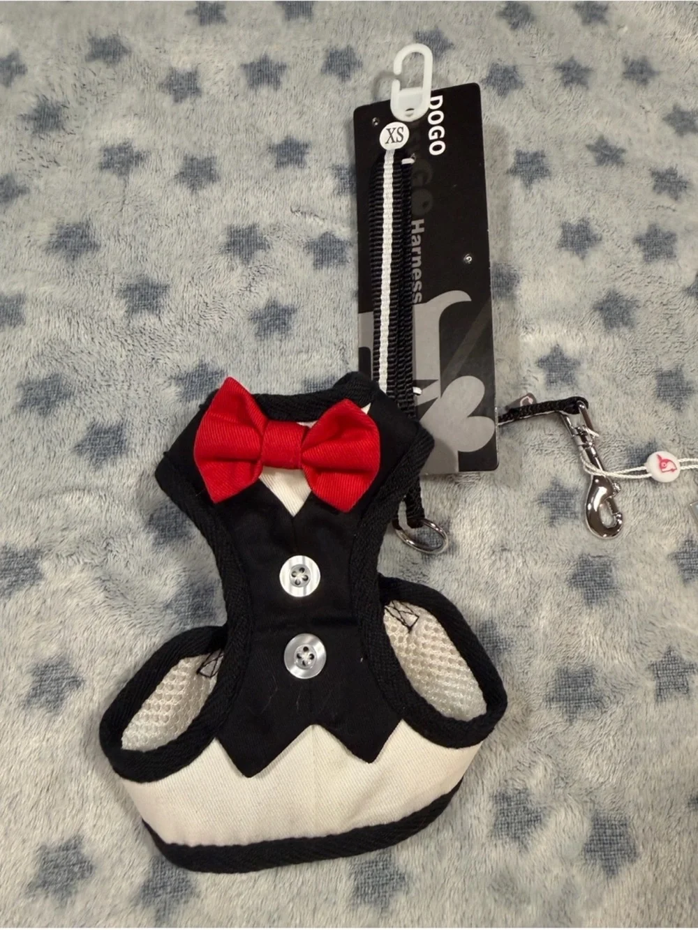 Black Dog Tuxedo Harness with Red Bow Accent - Formal Pet Harness new xs